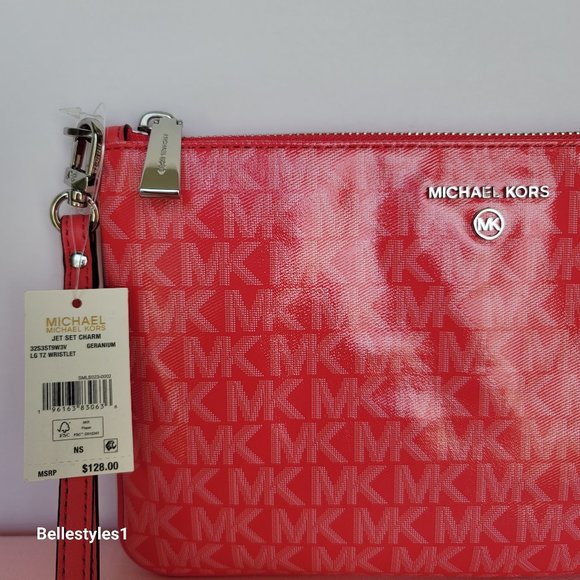 MICHAEL KORS Signature Logo Jet Set Large Top Zip Pouch/Wristlet- Geranium ⭐ - Picture 15 of 16